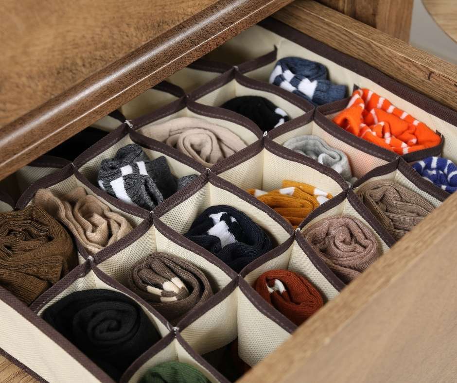 Sock organizer in drawer.