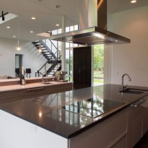Modern kitchen with flat hood.