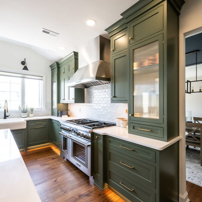 Green Kitchen Cabinets detail