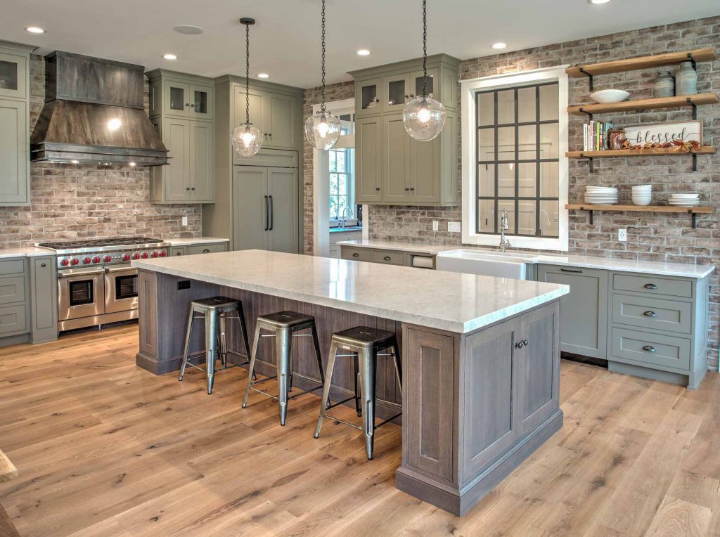 A kitchen with a large island