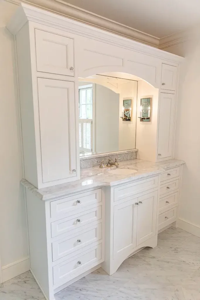 White custom bathroom vanity with sink