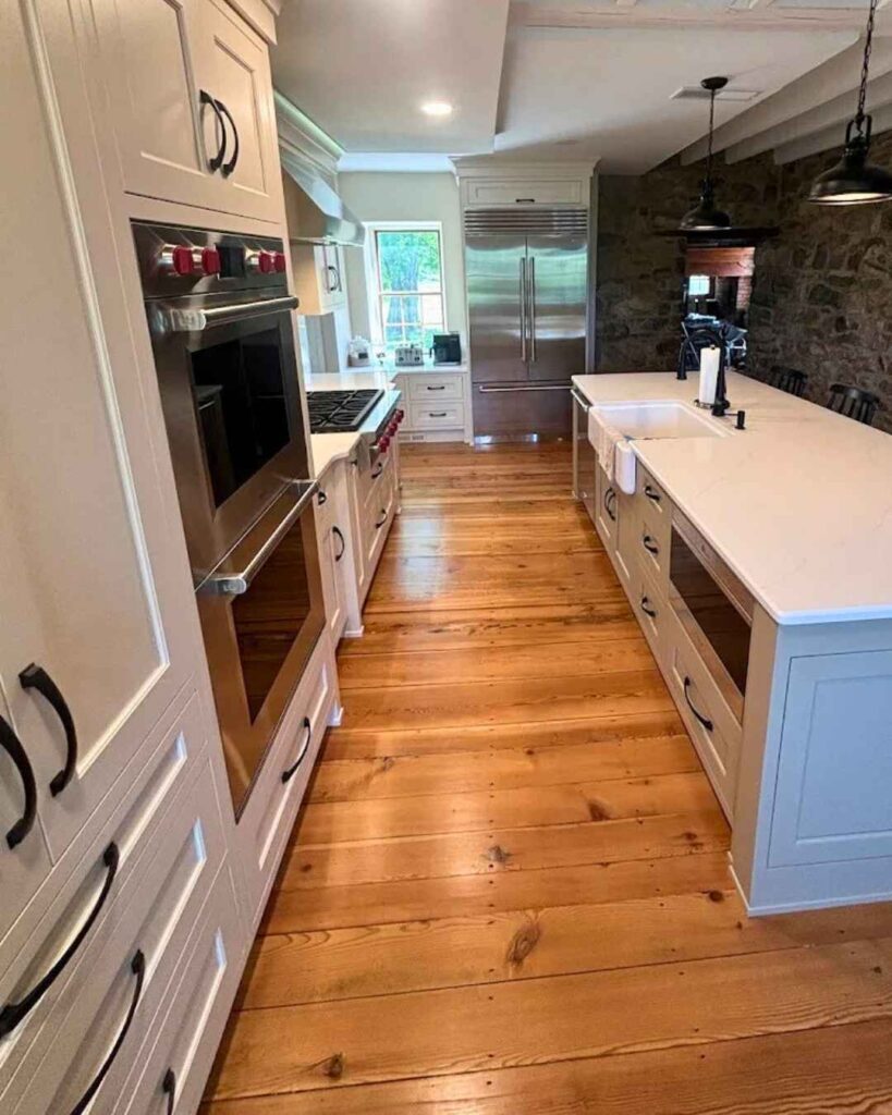 A historic farmhouse now has modern appliances.