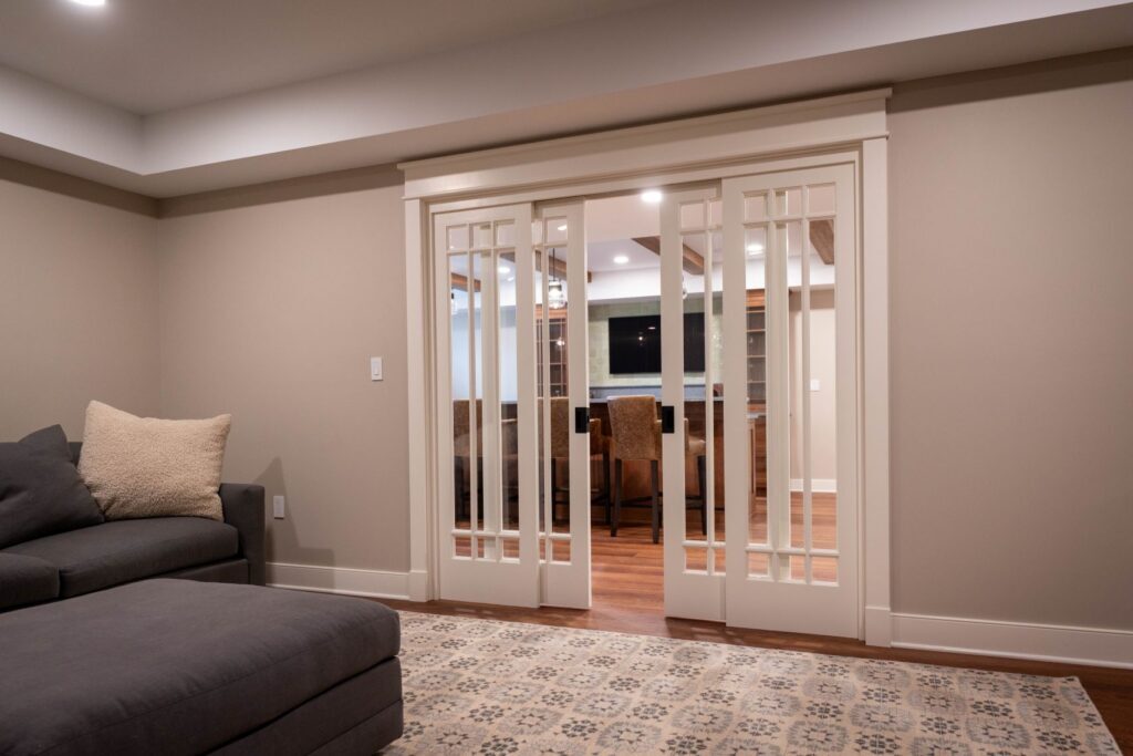 basement custom door overlooking the bar in a coopersburg pa home