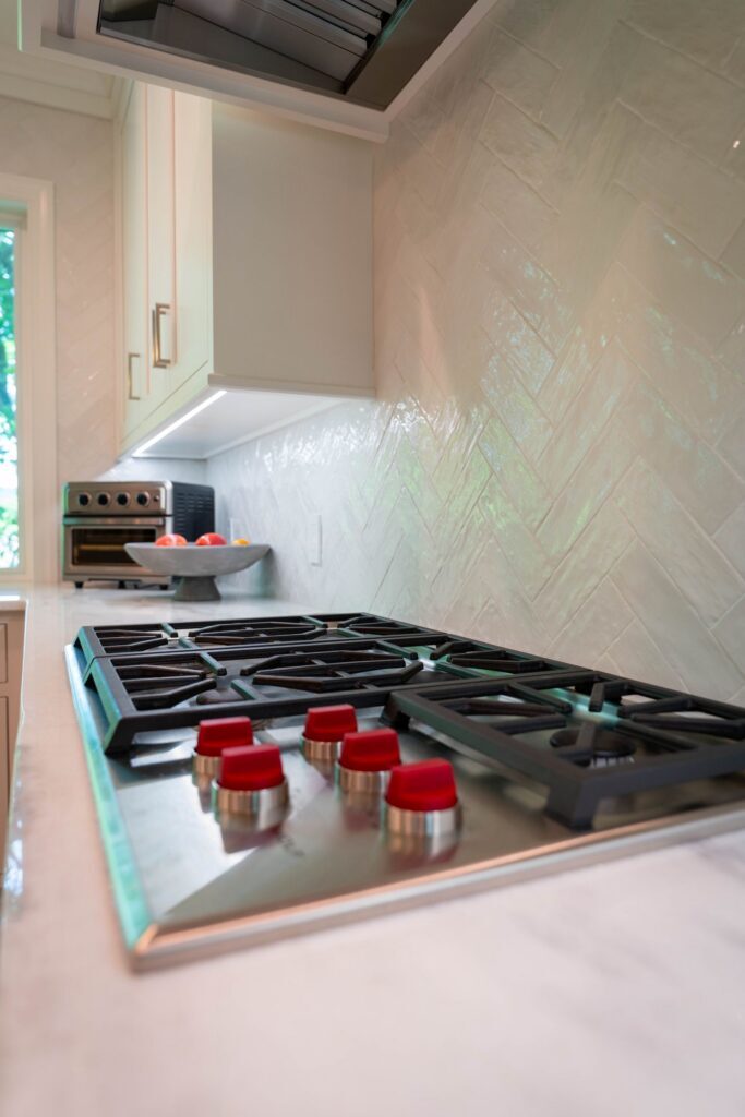 wolf range on a marble countertop