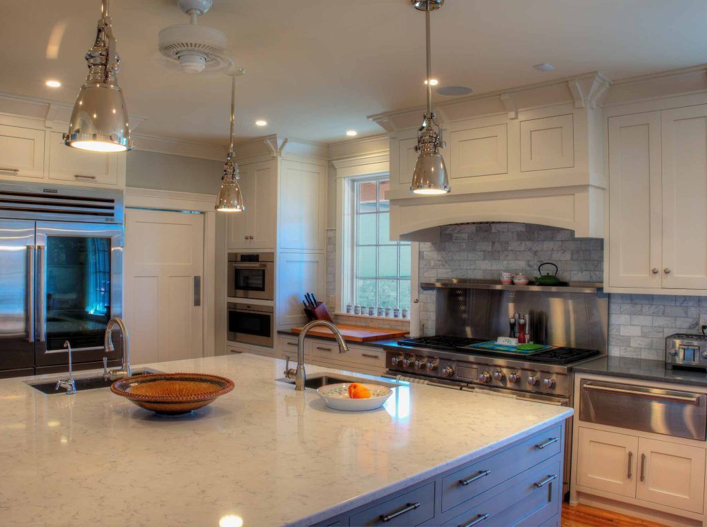 A kitchen with a large island