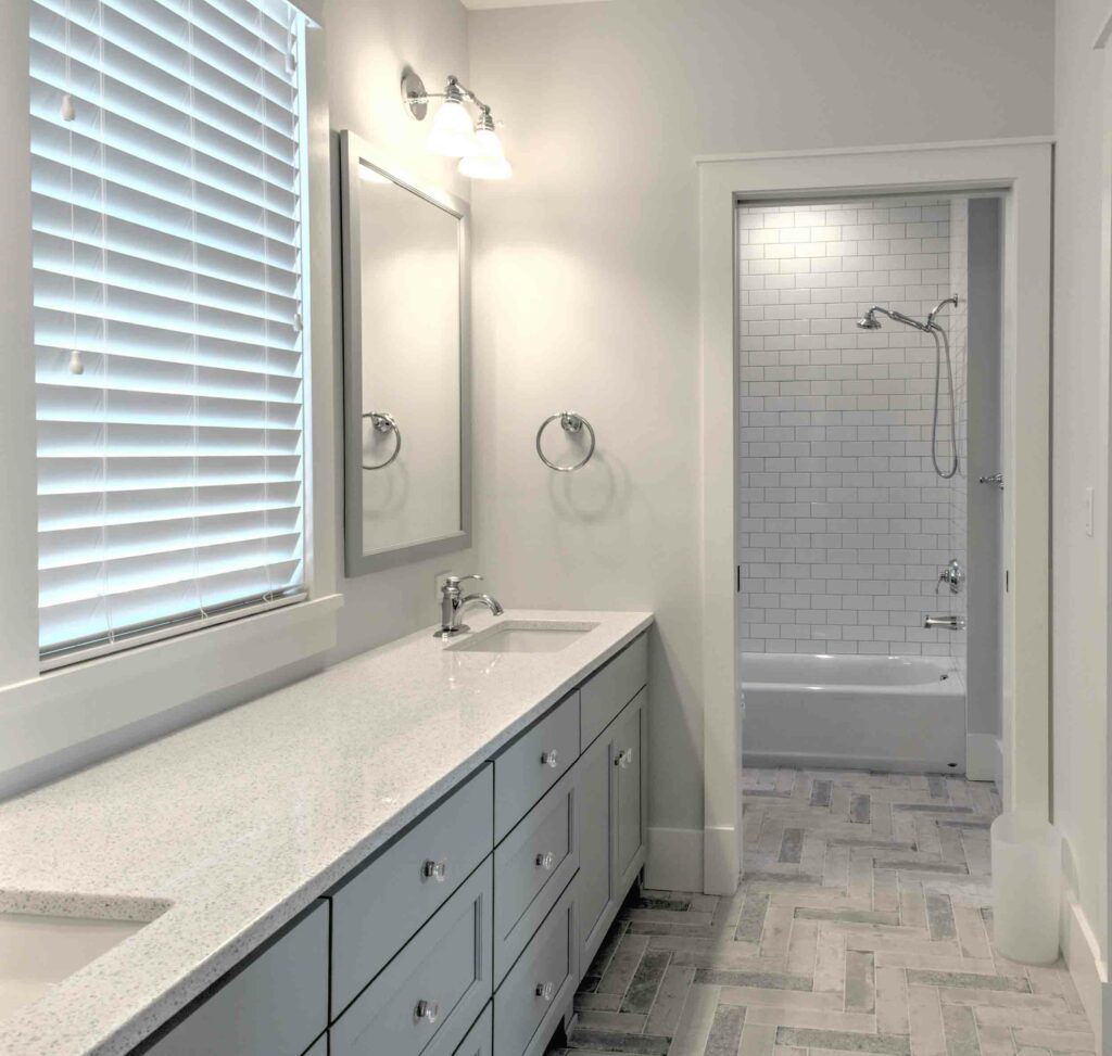 A bathroom with a sink and a bathtub