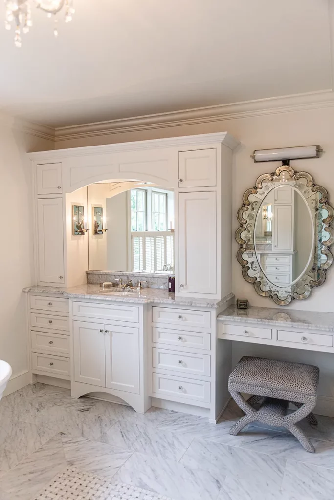 venetian style bathroom remodel with marble tile
