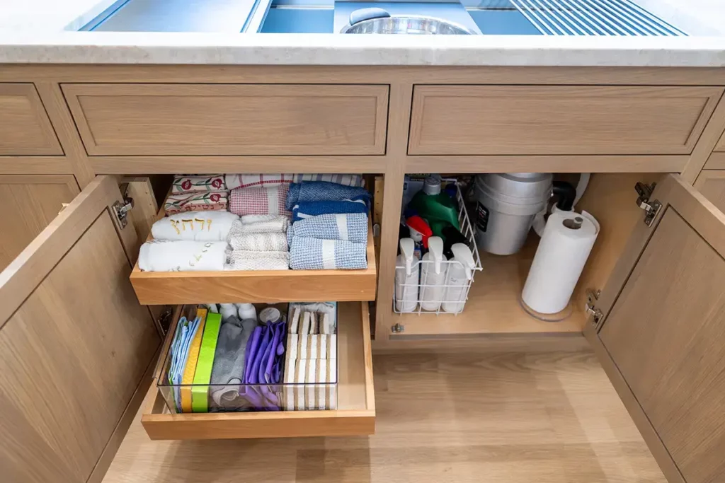 under the kitchen sink organization helps keep everything tidy