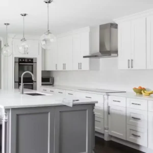 A white and gray kitchen