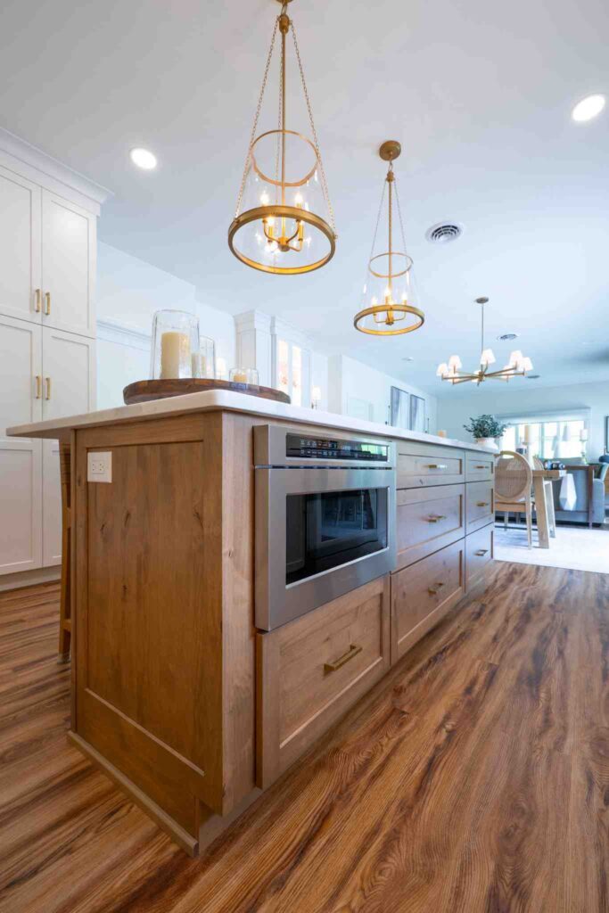 A sesame-stained alder kitchen island.