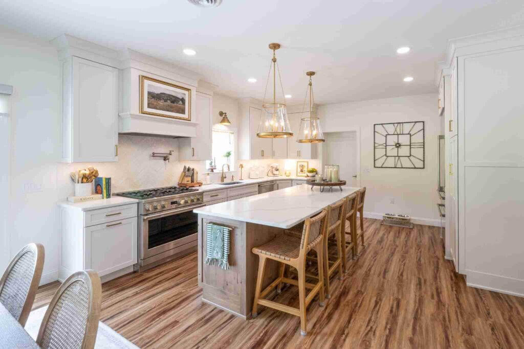 This kitchen features state-of-the-art appliances.
