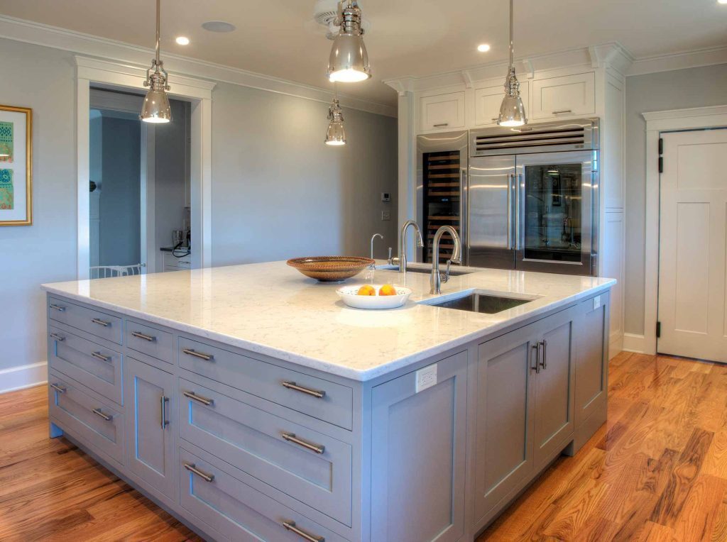 A kitchen with a large island