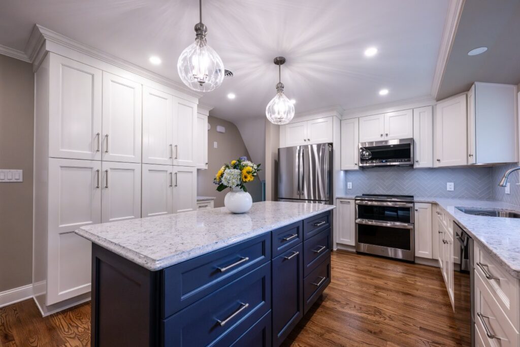 A luxurious culinary environment made possible through a zero percent financing kitchen remodel, showcasing beautiful custom millwork with full overlay cabinet doors.