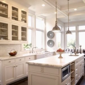 White kitchen with glass cabinets