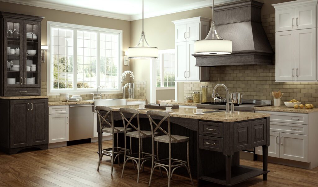 A Modern Tuscan Kitchen with weathered "E" finish on Cherry